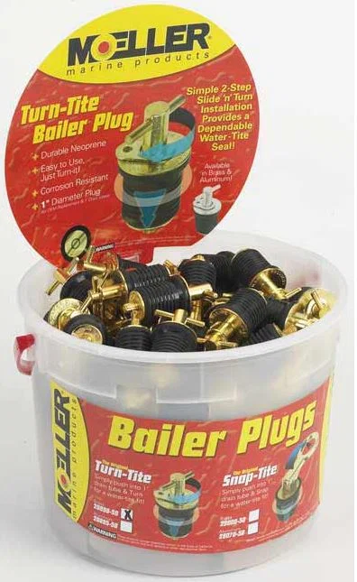 020899-001 – MOELLER Boat Drain Plug, Turn-Tite Bailer Plug 1 Inch Brass Pack Of 50